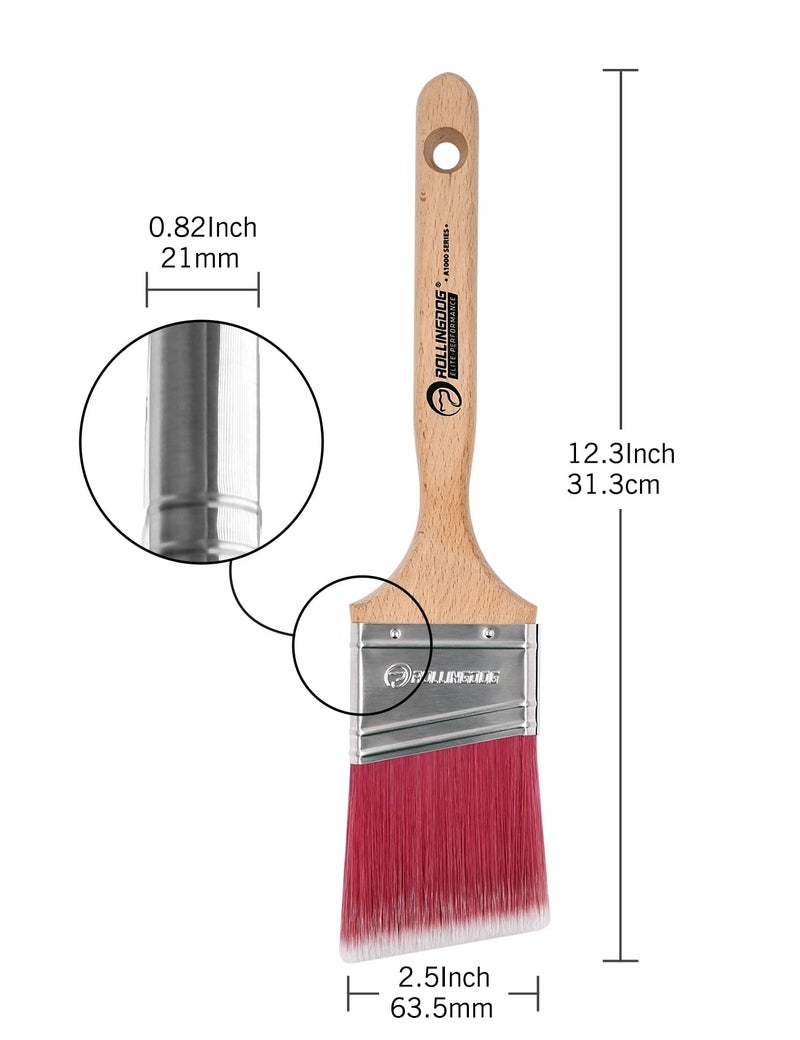 ROLLINGDOG 2.5 inch Angular Paint Brush for Walls with Machine Roughed Fine Edging Filaments,Great for Cutting in and Trim - Image 2